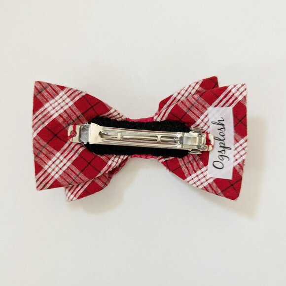 Women's Red Plaid, Medium Sized Hair Bow Barrette New - Picture 4 of 8